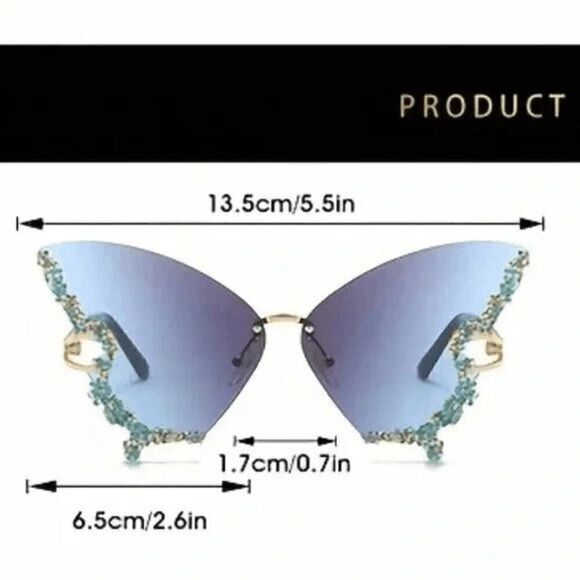 🦋✨ Rhinestone Diamond Butterfly Rimless Y2K Shades Sunglasses NEW - Picture 13 of 15